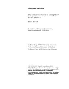 Contract no. INNOPatent protection of computer programmes Final Report