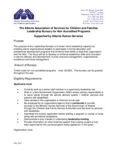 Alberta Association of Services For Children and Families Suite 255, Bonnie Doon Mall 8330 82nd Avenue Edmonton, Alberta T6C 4E3