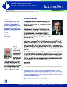 Canadian Academy of Health Sciences Académie canadienne des sciences de la santé health matters  the online newsletter