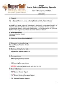 Barunga /  Northern Territory / Minutes / Meetings / Parliamentary procedure / Agenda