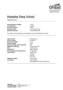 Humphry Davy School Inspection report