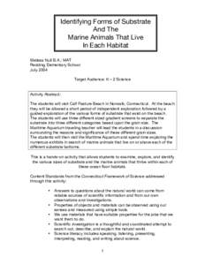 Identifying Forms of Substrate And The Marine Animals That Live In Each Habitat Melissa Null B.A.; MAT Redding Elementary School