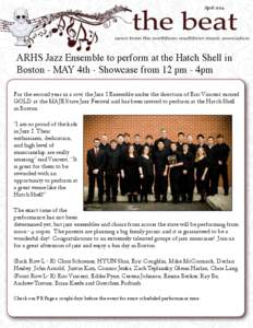 April 2104  ! ARHS Jazz Ensemble to perform at the Hatch Shell in Boston - MAY 4th - Showcase from 12 pm - 4pm