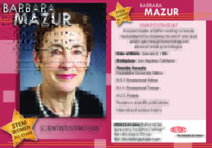BARBARA  MAZUR SCIENTIST/STRATEGIST A research leader at DuPont working to increase