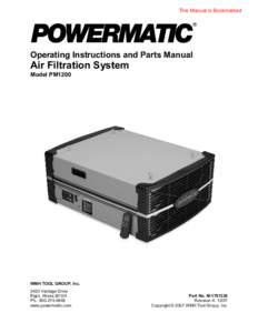 This Manual is Bookmarked  Operating Instructions and Parts Manual Air Filtration System Model PM1200