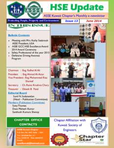HSE Update ASSE Kuwait Chapter’s Monthly e-newsletter Protecting People, Property and Environment Issue 13