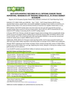 BATS SETS MONTHLY RECORDS IN U.S. OPTIONS, EUROPE TRADE REPORTING; REMAINS #1 ETF TRADING VENUE IN U.S., #1 STOCK MARKET IN EUROPE Reports 24.1% European Equities Market Share, Remains Continent’s #1 Trade Reporting Fa