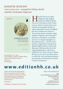joseph haydn  twelve ballads – arranged by William Shield edited by Christopher Hogwood Edition HH