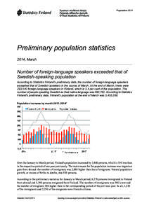 Population[removed]Preliminary population statistics 2014, March  Number of foreign-language speakers exceeded that of