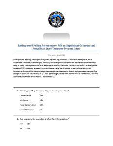 Battleground Polling Releases new Poll on Republican Governor and Republican State Treasurer Primary Races November 21, 2013