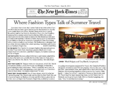 The New York Times - June 26, 2011  KEY GROUP WORLDWIDE NEWS  