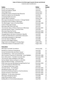 Index of Articles in the Mississippi Economic Review and Outlook (Listed by date of publication) Studies Edition