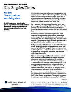 FROM THE SEPTEMBER 16, 2013 ISSUE OF:  OP-ED: To stop prisons’ revolving door If California wants to reduce its