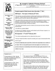 th  St Joseph’s Catholic Primary School 13 March 2013 – produced by the current leadership team. Clare Smith. Angela Briggs, Sharon Turner and Sue Davies.