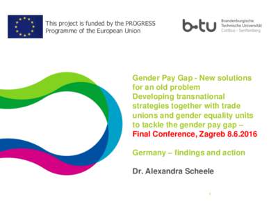 This project is funded by the PROGRESS Programme of the European Union Gender Pay Gap - New solutions for an old problem Developing transnational