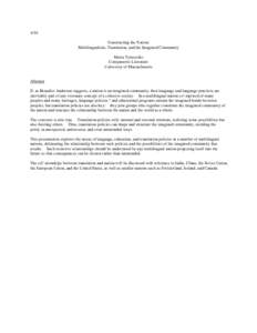 4/10 Constructing the Nation: Multilingualism, Translation, and the Imagined Community Maria Tymoczko Comparative Literature University of Massachusetts