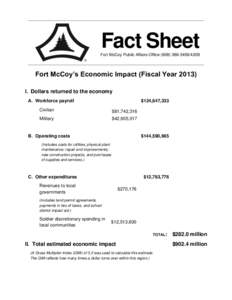 Fact Sheet Fort McCoy Public Affairs Office[removed]4209 Fort McCoy’s Economic Impact (Fiscal Year[removed]I. Dollars returned to the economy A. Workforce payroll