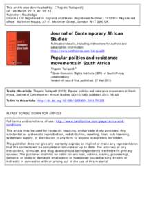 This article was downloaded by: [Thapelo Tselapedi] On: 28 March 2013, At: 05:31 Publisher: Routledge Informa Ltd Registered in England and Wales Registered Number: Registered office: Mortimer House, 37-41 Mortim