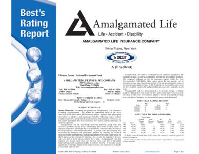 AMALGAMATED LIFE INSURANCE COMPANY White Plains, New York A (Excellent) Ultimate Parent: National Retirement Fund