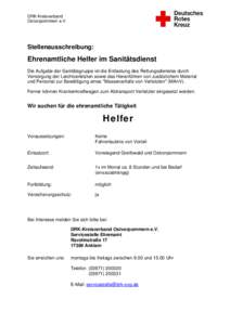 DRK-Kreisverband Ostvorpommern e.V. Stellenausschreibung:  Ehrenamtliche Helfer im Sanitätsdienst