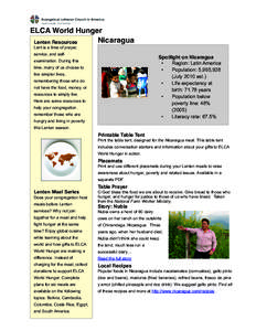ELCA World Hunger Nicaragua Lenten Resources Lent is a time of prayer, service, and self-
