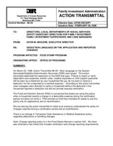 Family Investment Administration Department of Human Resources 311 West Saratoga Street Baltimore MD[removed]Control Number: 06-29