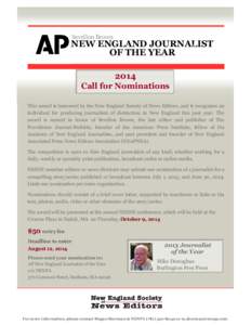 Sevellon Brown  NEW ENGLAND JOURNALIST OF THE YEAR 2014 Call for Nominations