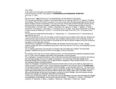 THE TRIAL In the case of the Atrocities committed by the German Fascist Invaders and their Accomplices in KRASNODAR and KRASNODAR TERRITORY