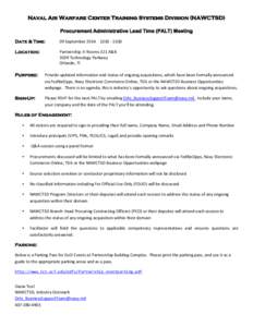 Naval Air Warfare Center Training Systems Division (NAWCTSD) Procurement Administrative Lead Time (PALT) Meeting Date & Time: 09 September[removed]