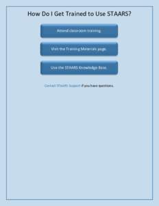 How Do I Get Trained to Use STAARS? Attend classroom training. Visit the Training Materials page.  Use the STAARS Knowledge Base.