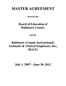 MASTER AGREEMENT between the Board of Education of Baltimore County and the