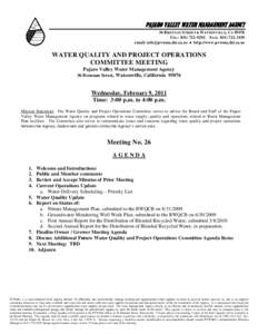 PAJARO VALLEY WATER MANAGEMENT AGENCY 36 BRENNAN STREET  WATSONVILLE, CATEL: FAX: email:   http://www.pvwma.dst.ca.us  WATER QUALITY AND PROJECT OPERATIONS