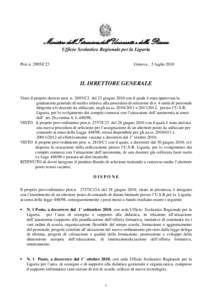 Ministero dell’Istruzione,dell’Università e della Ricerca Ufficio Scolastico Regionale per la Liguria Prot.n[removed]C23 Genova , 5 luglio 2010
