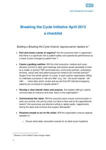 Breaking the Cycle Initiative April 2015 a checklist Building a Breaking the Cycle initiative requires senior leaders to1: 