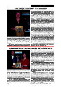 AWARDS  Fred J Boyd Award 2007—Sue Alexander Sue Alexander recipient of the Fred J Boyd Award 2007