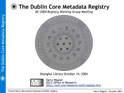The Dublin Core Metadata Registry The Dublin Core Metadata Registry DC-2004 Registry Working Group Meeting  Shanghai Library October 14, 2004