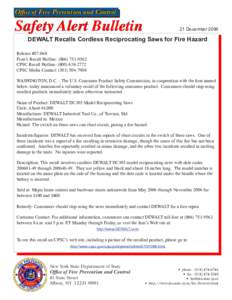 Office of Fire Prevention and Control  Safety Alert Bulletin 21 December 2006