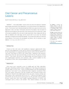 CA Cancer J Clin 2002;52:Oral Cancer and Precancerous Lesions Brad W. Neville, DDS;Terry A. Day, MD, FACS