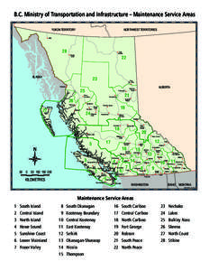 BC Ministry of Transportation and Infrastructure - Maintenance Service Areas Map