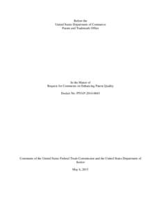 Comment of the United States Federal Trade Commission and the United States Department of Justice Before the United States Department of Commerce Patent and Trademark Office:  In the Matter of Request For Comments On Enh