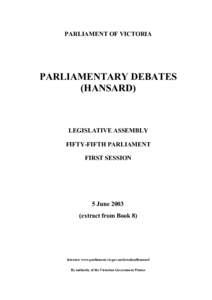 PARLIAMENT OF VICTORIA  PARLIAMENTARY DEBATES (HANSARD)  LEGISLATIVE ASSEMBLY