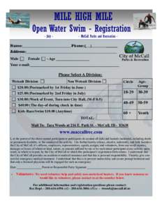 MILE HIGH MILE Open Water Swim - Registration - July - - McCall Parks and Recreation -