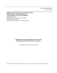 UN/POP/EGM-MIG[removed]November 2005 EXPERT GROUP MEETING ON INTERNATIONAL MIGRATION AND DEVELOPMENT IN LATIN AMERICA AND THE CARIBBEAN