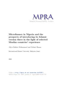 M PRA Munich Personal RePEc Archive Microfinance in Nigeria and the prospects of introducing its Islamic version there in the light of selected