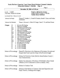 Santa Barbara Superior Court Santa Maria Division Criminal Calendar Honorable Rodney S. Melville Dept. 8 Page 1
