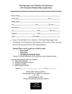 Sand Springs Area Chamber of Commerce                                2012 Business Membership Application