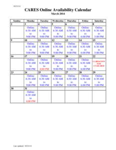 [removed]CARES Online Availability Calendar March 2014 Sunday