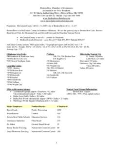 Broken Bow Chamber of Commerce Information for New Residents 113 W Martin Luther King Drive • Broken Bow, OK3393 orTREES Faxwww.brokenbowchamber.com www.mccurtaincountygetaways.com