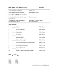 (Who, Whose, What, Which) Questions  Printable We use Who to ask about people