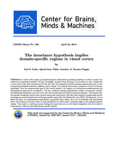 CBMM Memo No[removed]April 23, 2014 The invariance hypothesis implies domain-specific regions in visual cortex
